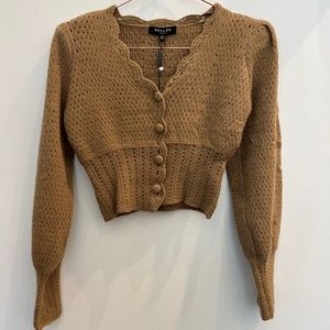 Beulah Style Camel Cropped Sweater